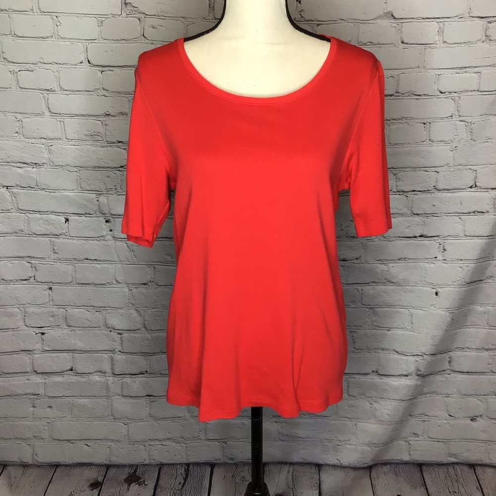 Chico’s Red Short Sleeve Scoop Neck Cotton T-Shirt Small